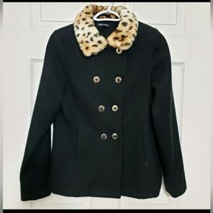 Girls Black Pea Coat from George, Faux Fur Collar, Pockets  Sz 14/16 Girls